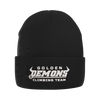 Black GHS Climbing knit beanie with embroidered Golden Demons Climbing Team logo on cuff