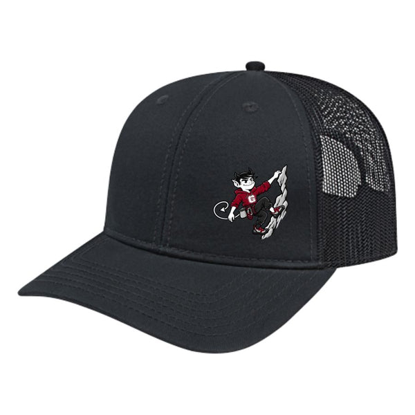 Black GHS Climbing trucker hat with climbing Demon mascot