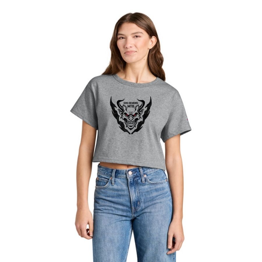 Champion® Women’s Cropped Heritage Tee - New Demon Logo