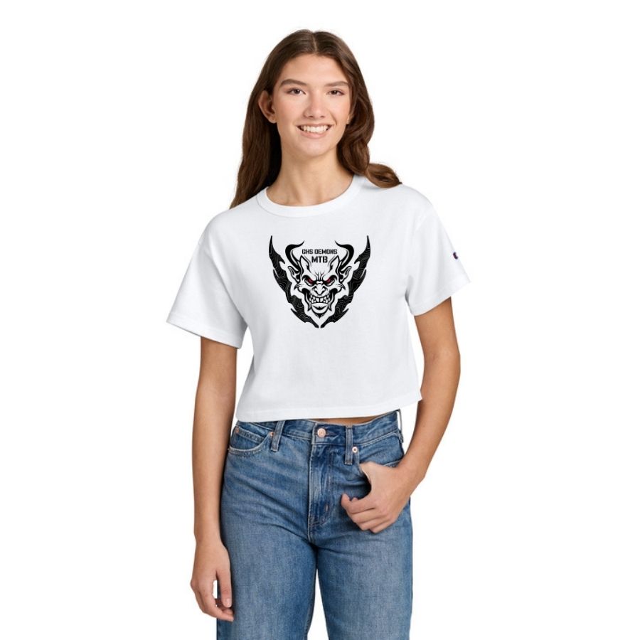 Champion® Women’s Cropped Heritage Tee - New Demon Logo