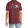 Back of maroon GHS Climbing Official Competition Shirt with climbing-themed team artwork