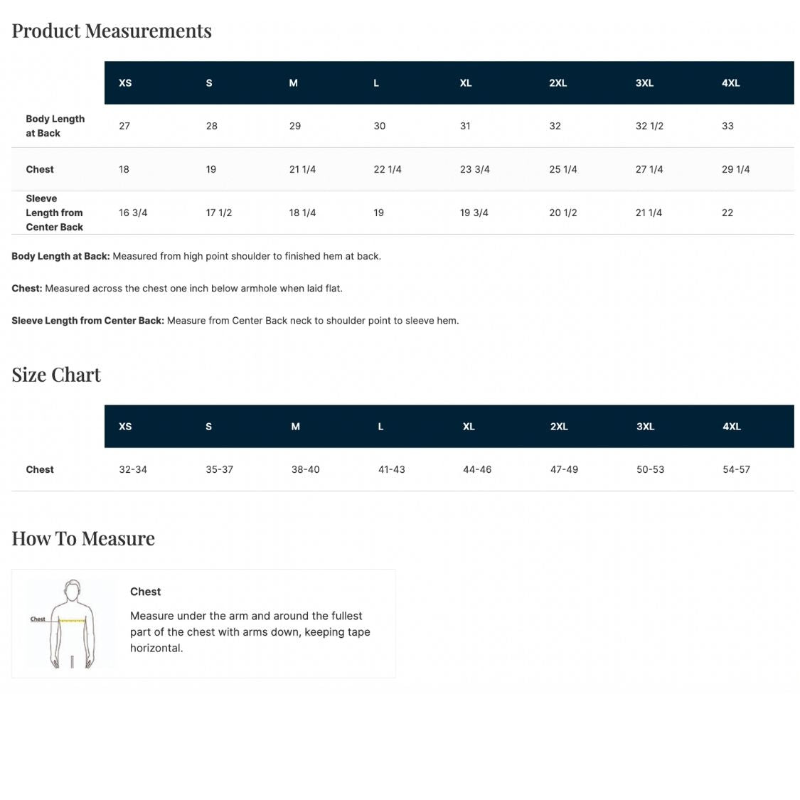 District Perfect Tri DTG Tee product measurements, size chart, and chest measuring guide