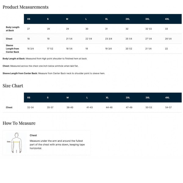 District Perfect Tri DTG Tee product measurements, size chart, and chest measuring guide