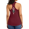 Back of Cardinal GHS Climbing women's racerback tank with G and trident graphic