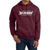 Model wearing maroon GHS Climbing hoodie, front view