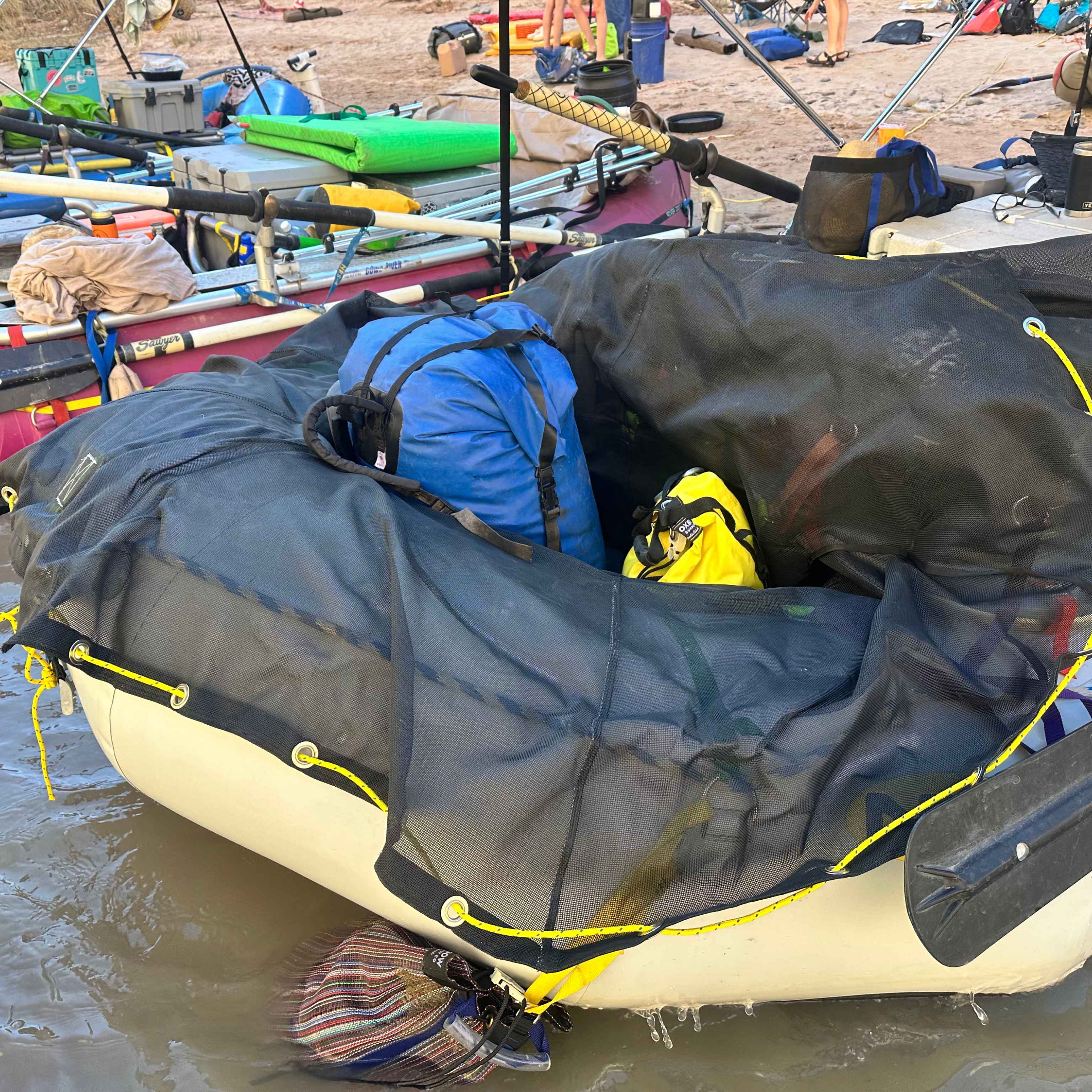 Super Sac raft gear bag loaded on 14 foot raft