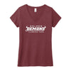 Front of Maroon Frost GHS Climbing women's official competition V-neck shirt with Golden Demons Climbing Team graphic