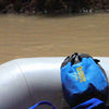 Bow line bag mounted on whitewater raft frame