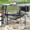 Adjustable under-table storage sling holding camp kitchen gear